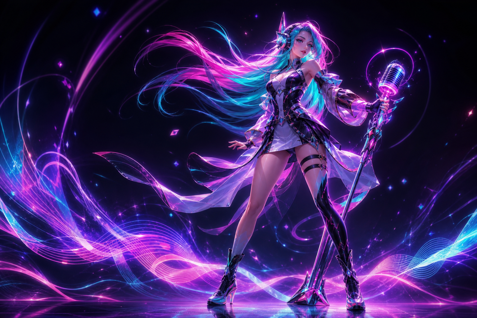 AI character voice generator — anime singer character with a glowing microphone